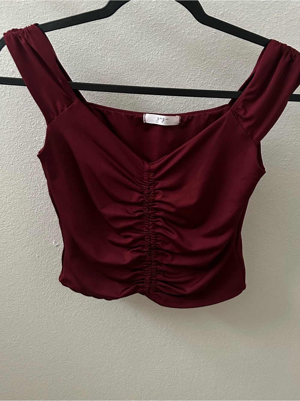 gaze Burgundy Ruched Square-Neck Crop Tank